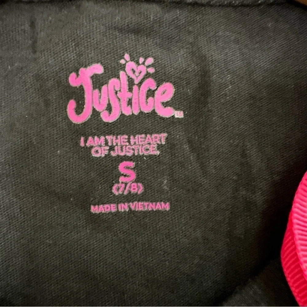 Girls Justice cropped tee color block black and pink/ SZ Small 7/8